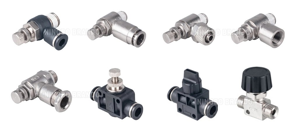 NSF Push On Tube Quick Connect Pipe Pneumatic Air Flow Speed Control Valve Fittings 4mm 6mm 8mm 10mm