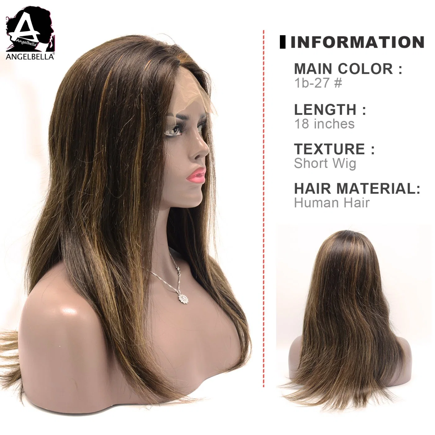 Angelbella Synthetic Virgin Human Hair Wigs Highlight 1b# 27# Lace Front Wig