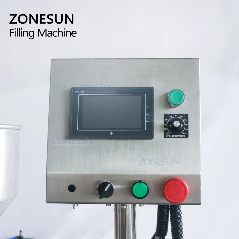 Zonesun Semi Automatic Honey Oil Oyster Sauce Milk Liquor Skin Lotion Hand Sanitizer Shampoo Pneumatic Piston Paste Filling Machine with Conveyor