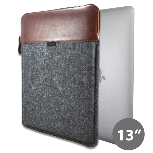 Moda bolsos de Fieltro gris Funda bolsa Pouch bolsa para portátil funda con PU parche (FLB011)