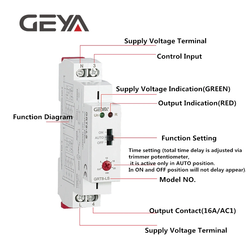 Staircase Switch Corridor Relay Auto 0.5s-20min on off Staircase Switch Geya Grt8- Ls AC230V