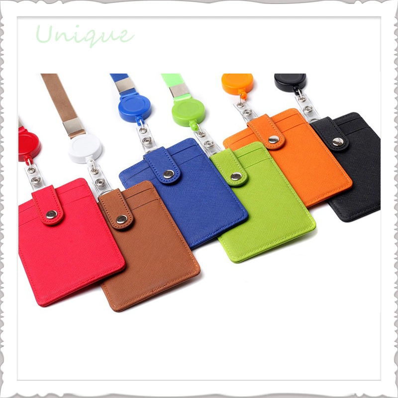 Wholesale/Supplier Custom Fashionable PU Leather Name ID Card Badge Holder with Ribbon W/ Card Slot Function