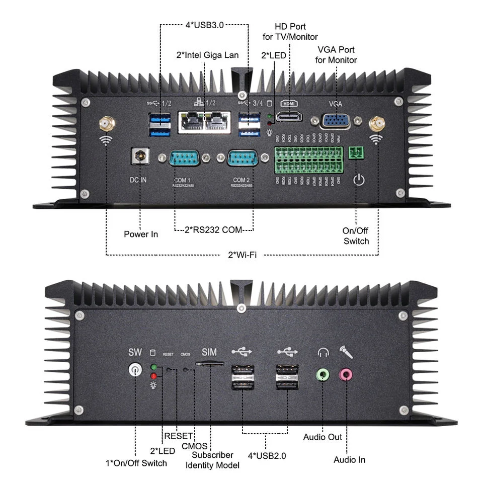 Mini ordinateur I7-7500u 32 Go DDR4 1 to SSD PC industriel sans ventilateur GPIO pour système industriel, scolaire, POS