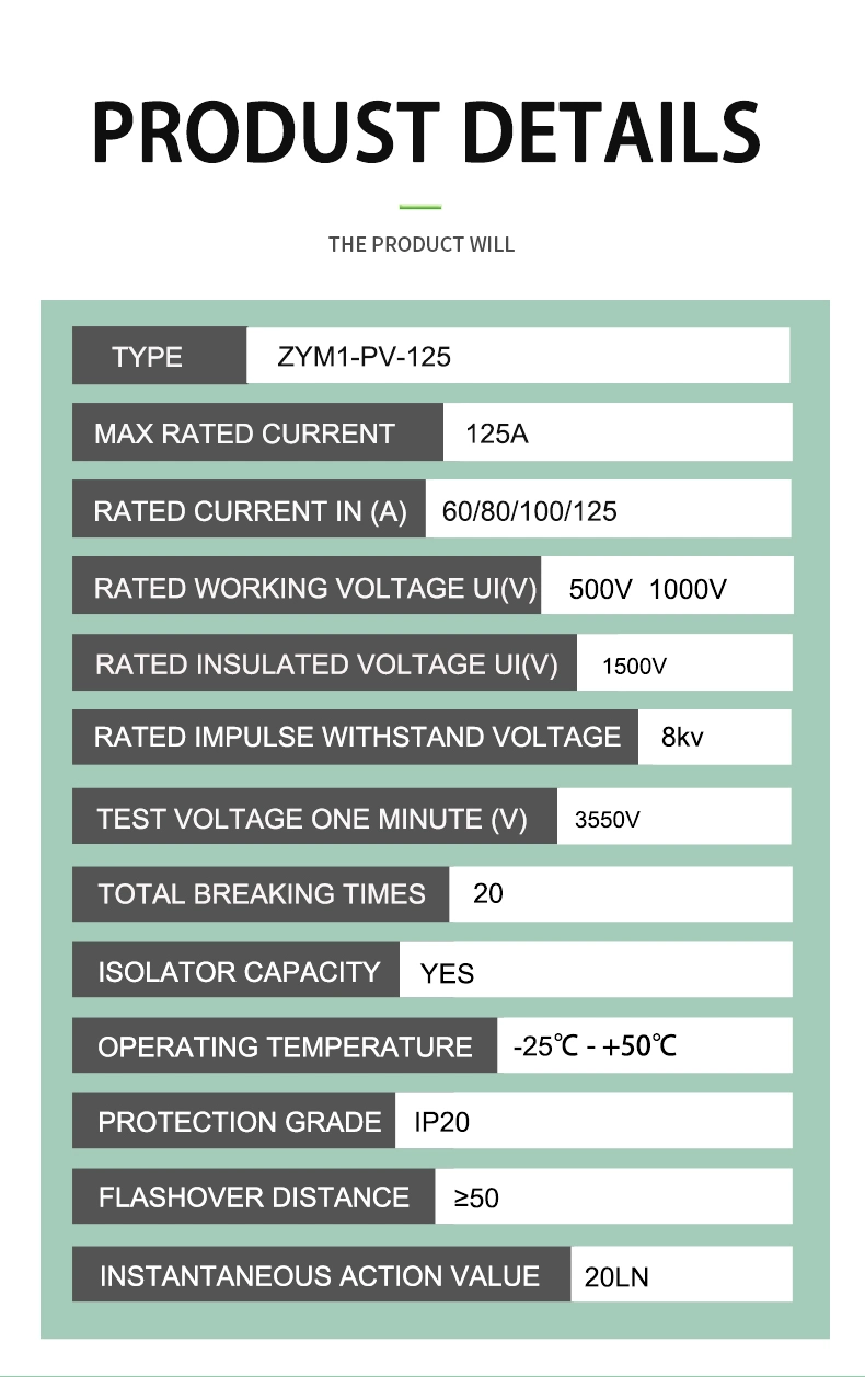 Zoii PV MCCB Circuit Breaker 2p 3p 4p 500V 750V 1000V