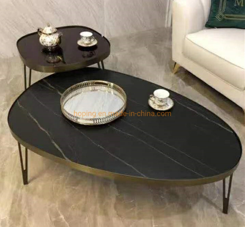 Rounded Rectangular Slate Top Side Table Coffee Table Corner Table with C Shape Carbon Steel Foot Living Room Furniture Hotel Furniture