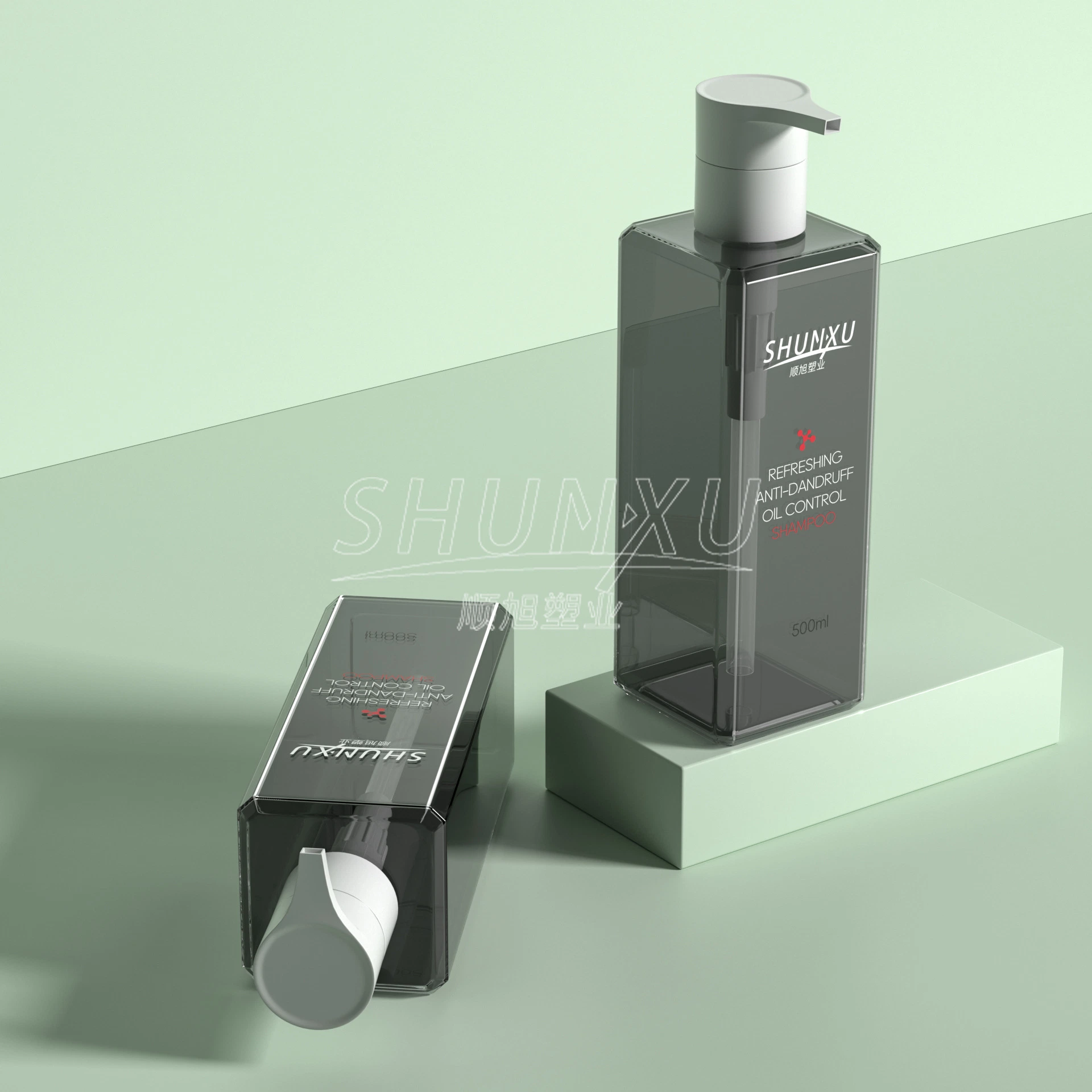 OEM Semi-Transparent Black Square Shampoo Conditioner Body Lotion Bottle