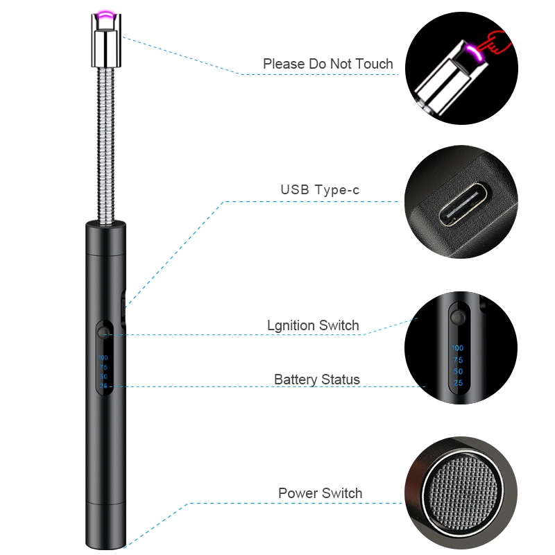 Luz de vela eléctrica Arco de plasma Luz a prueba de viento sin inflamar con USB Interruptor de seguridad doble de batería recargable