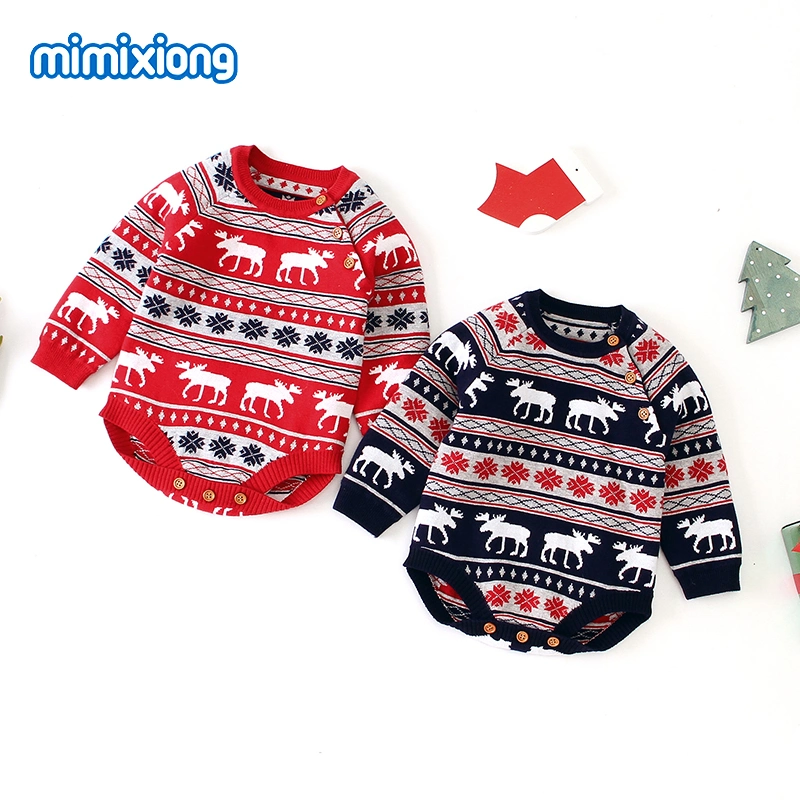 Mimixiong Baby Clothes Sweater Classic Long Sleeve Short Legs Baby Romper Christmas Snap Crotch Baby Products