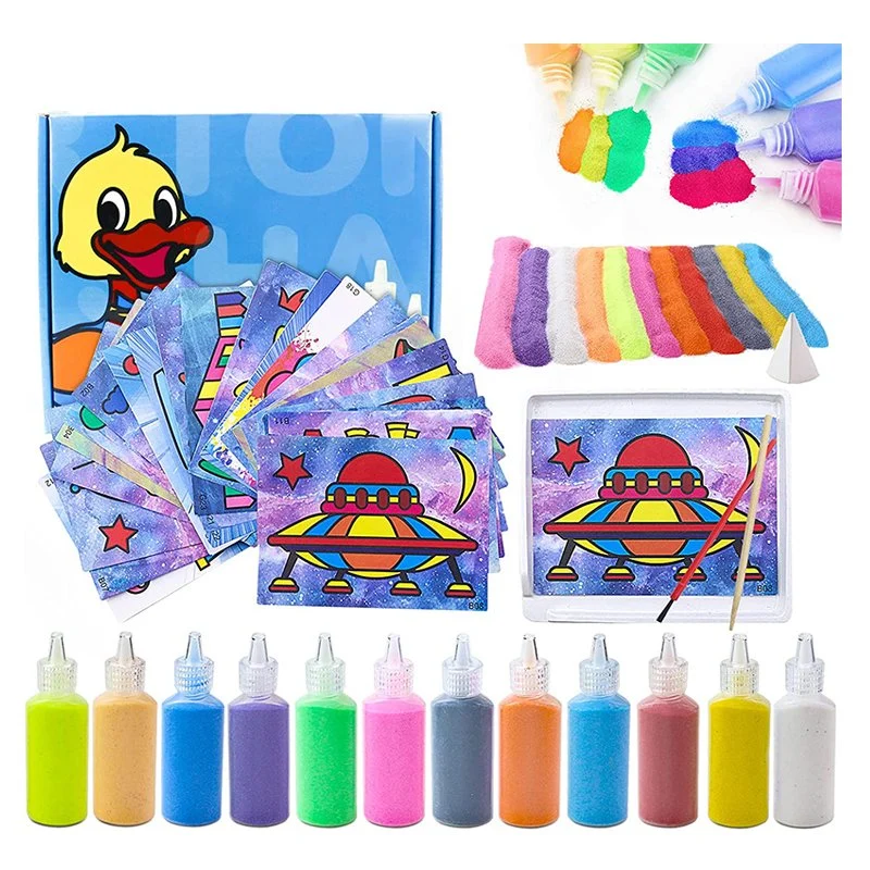 12 Colors Colored Sand Scenic Sand with 24 Sheets Sand Art Painting Cards Brush Wooden Pen Paper Funnel Set