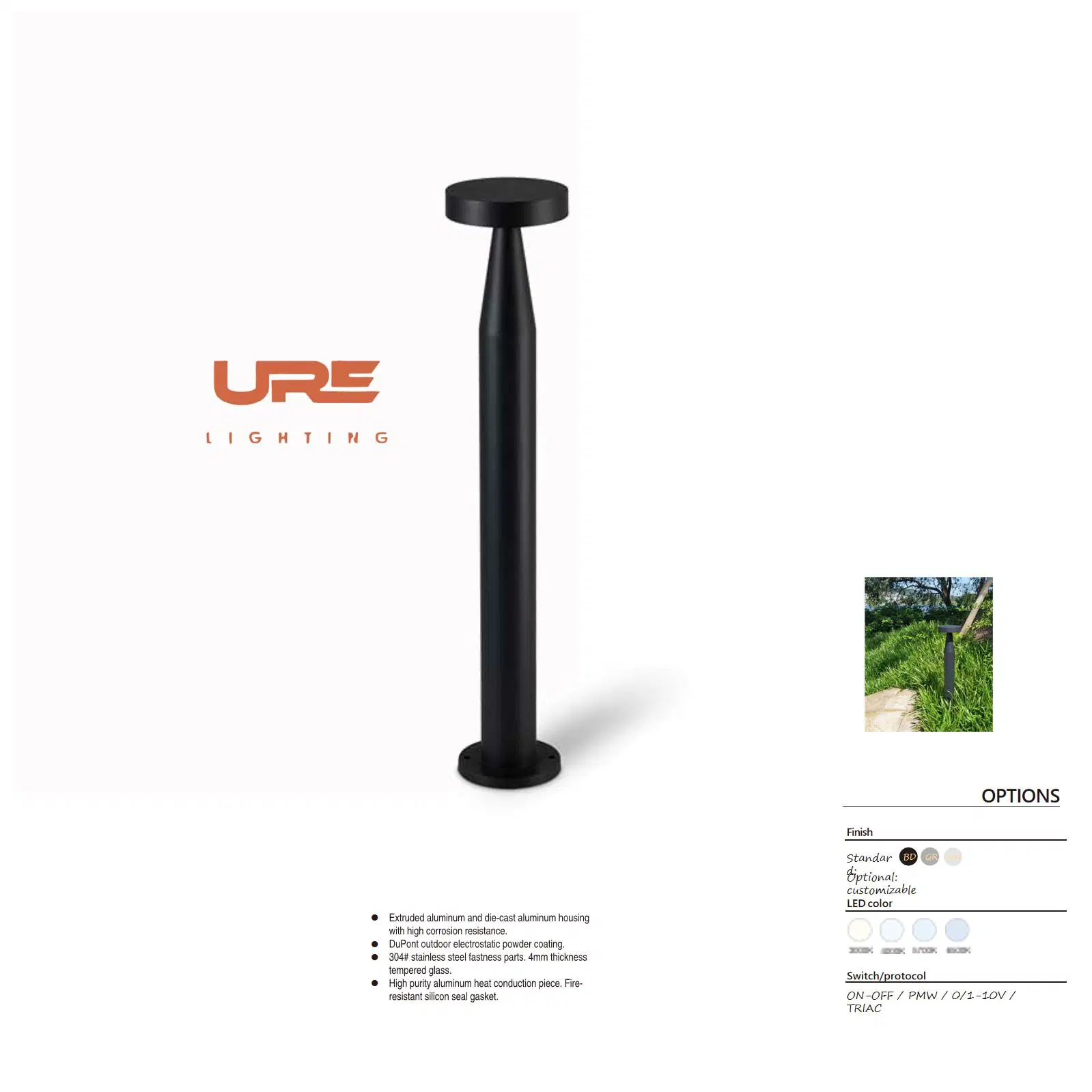 New Style Lawn Landscape Aluminum LED Bollard Light IP65 4W 9W 15W