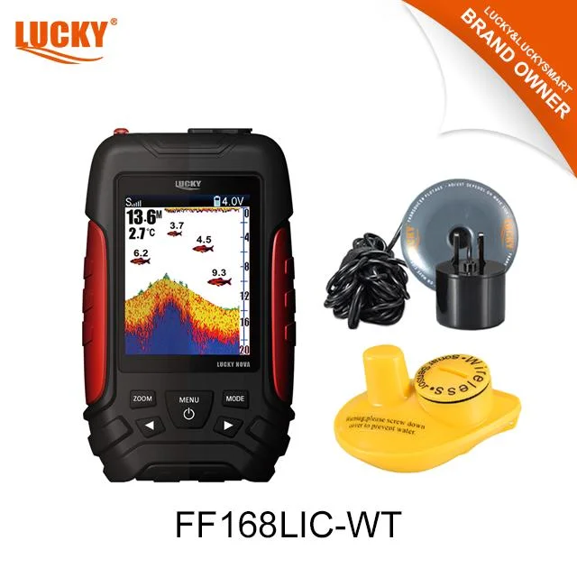 Lucky fish finder FL168lic-wt Display de matriz de punto de color con los sensores inalámbricos y transductor de doble uso Buscador de Peces de la pesca