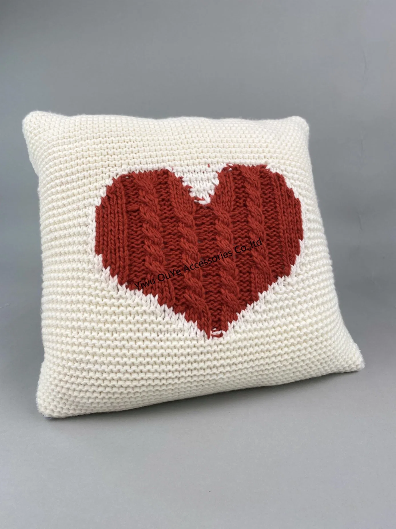 Constrast Color Heart Cable Knitted Sofa Backrest Decorative Pillows Cushions