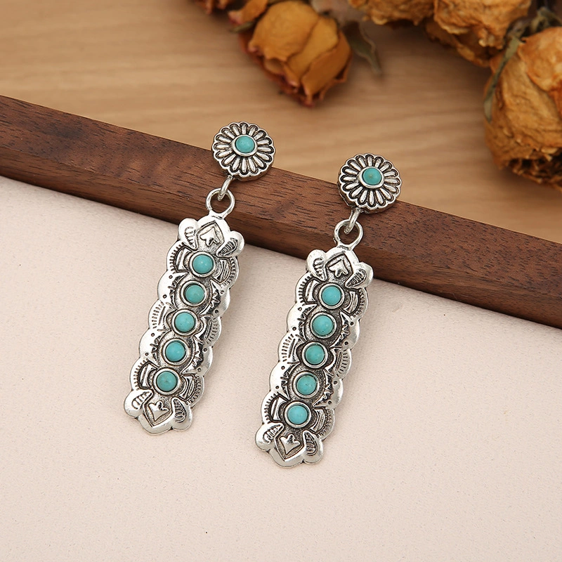 Turquesa Bohemio pequeño delicado Metal Moda pendiente pendientes de gota de gota Joyería Regalos para mujeres