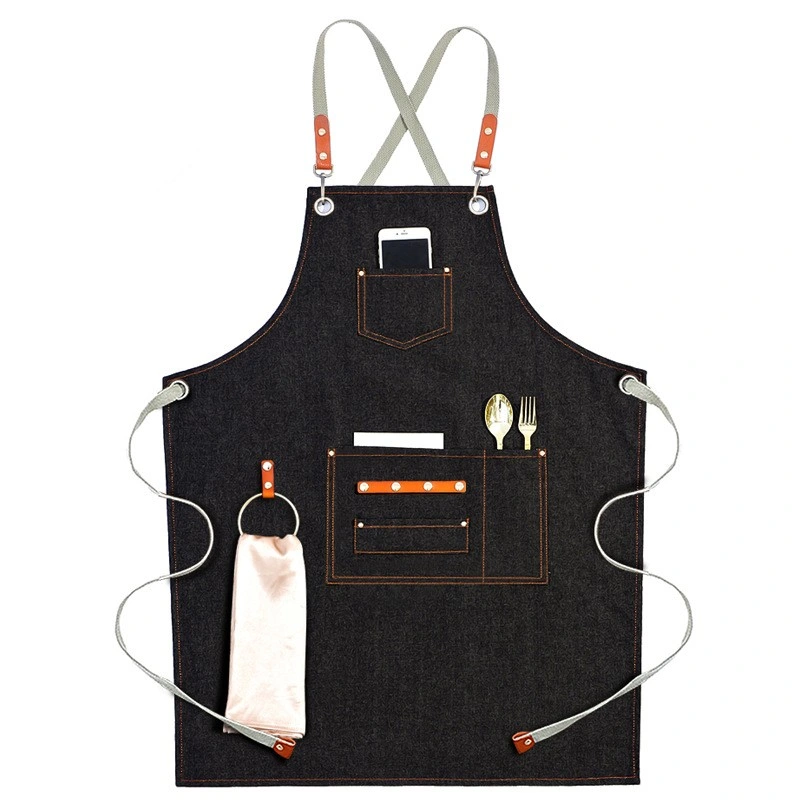 Factory Custom Thick Canvas Apron Gardening Waterproof Work Apron Home Kitchen Barbecue Apron Support Custom Logo