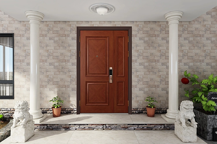 Double Leaf Lacquer Wood Veneer Timber Entrance Door