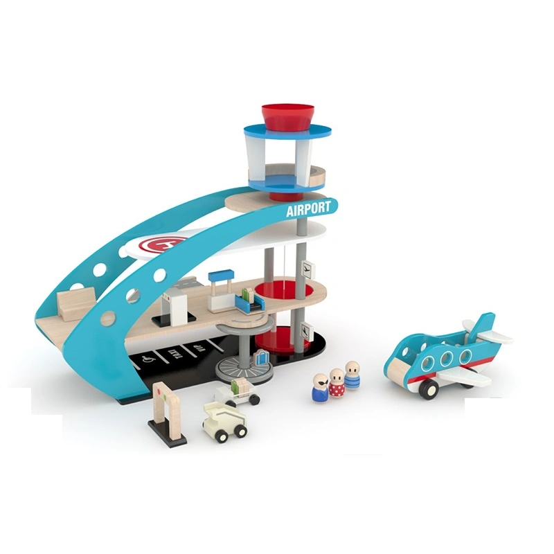 Wooden Toys Airport Playset Toy Preschool Car Park Pretend Toy for Kids