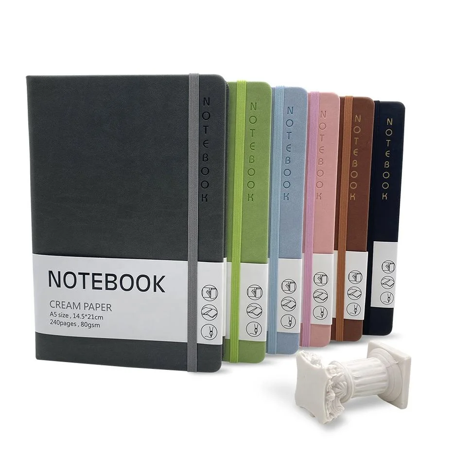 Custom Logo A5 Hardcover PU Leather School Journal Notebook with Elastic Band