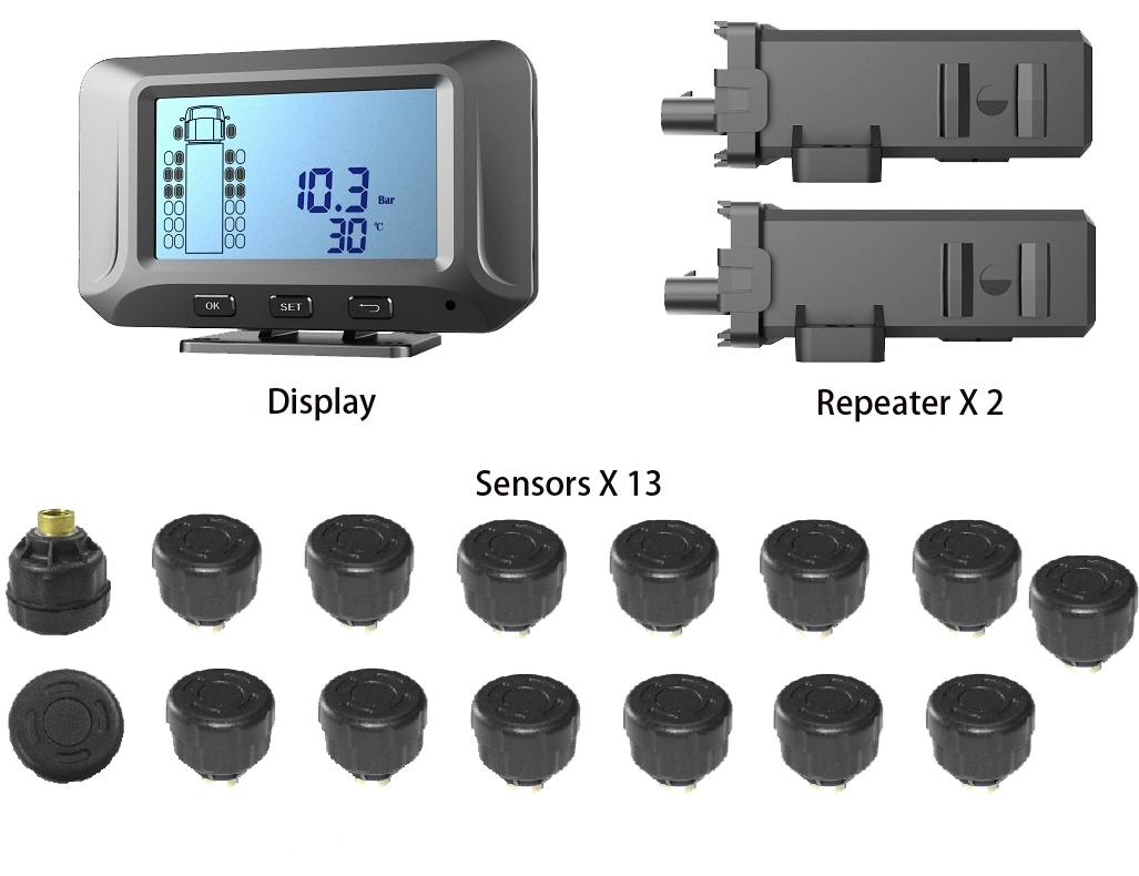 Écran numérique sans fil Solaire Système de Surveillance de Pression de gonflage des pneus TPMS de diagnostic du capteur avec 6 à 18 roues pour remorque de camion Bus Van RV Accessoires auto