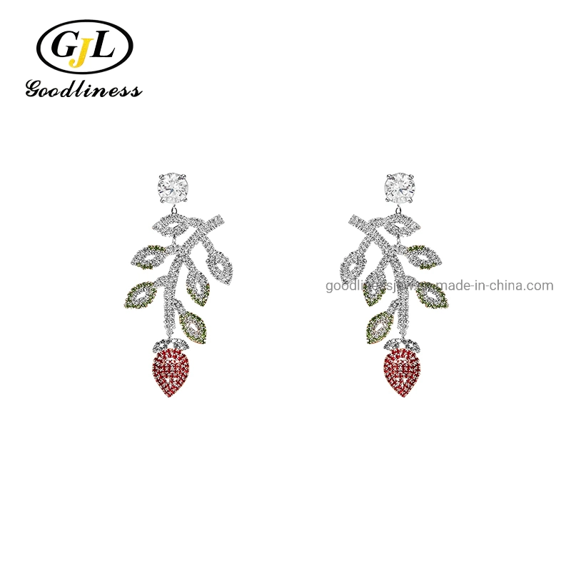 Bijoux de mode personnalisés Romance Red Rose Tree Zirconia Dorp Boucles d'oreilles Bijoux en laiton