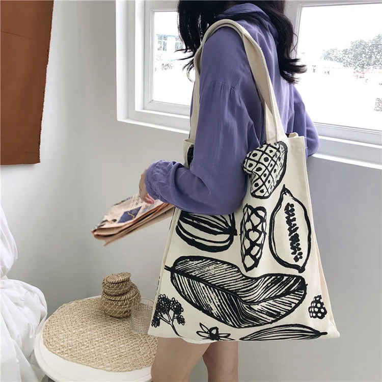 Fashion Casual Printing Lady Handbag Eco Reusable Shopping Bag Large Canvas Tote Bag Foldable Women Shoulder Bags