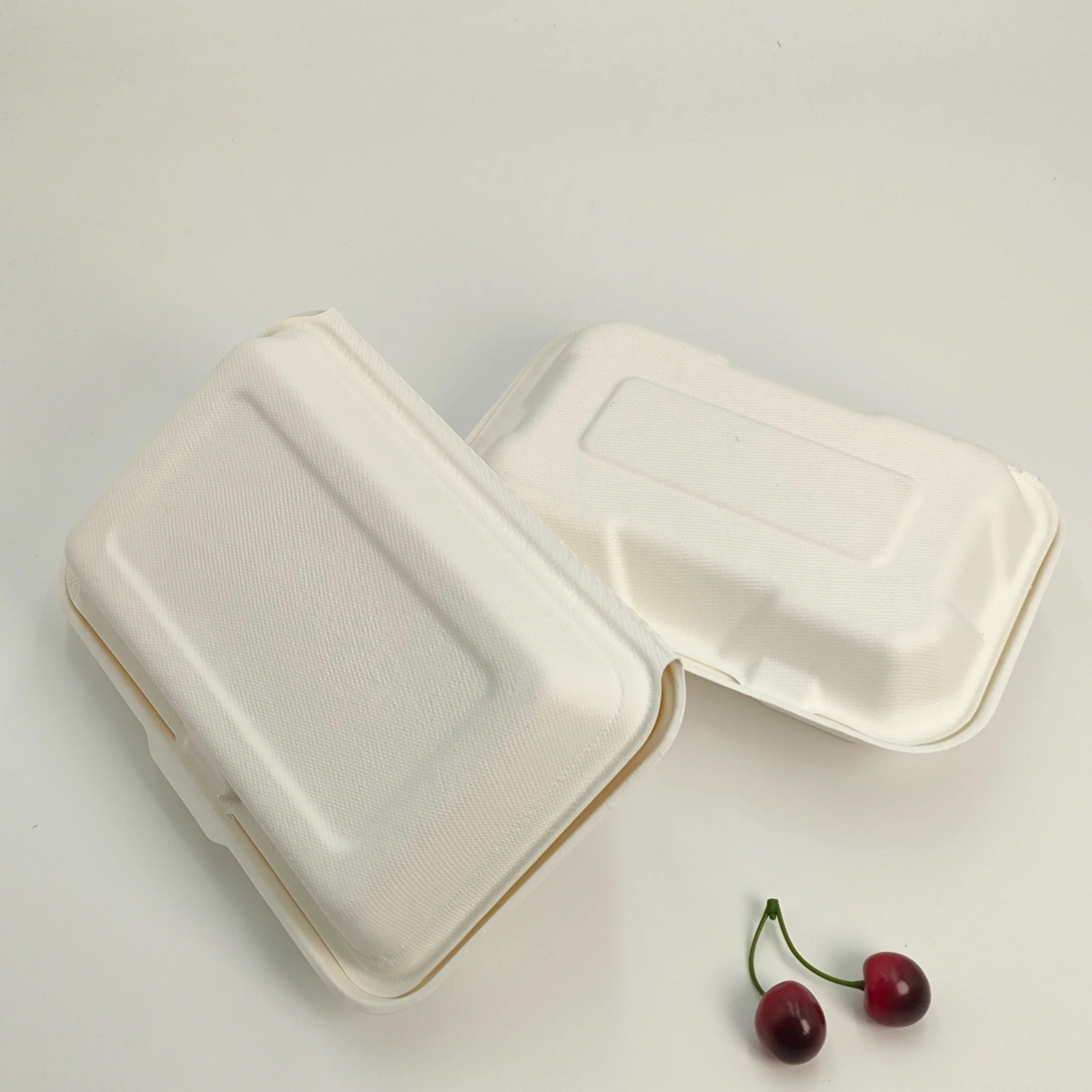 Food Take out Container 100% Biodegradable Sugarcane Bagasse Food Lunch Clamshell Box 2 Compartment