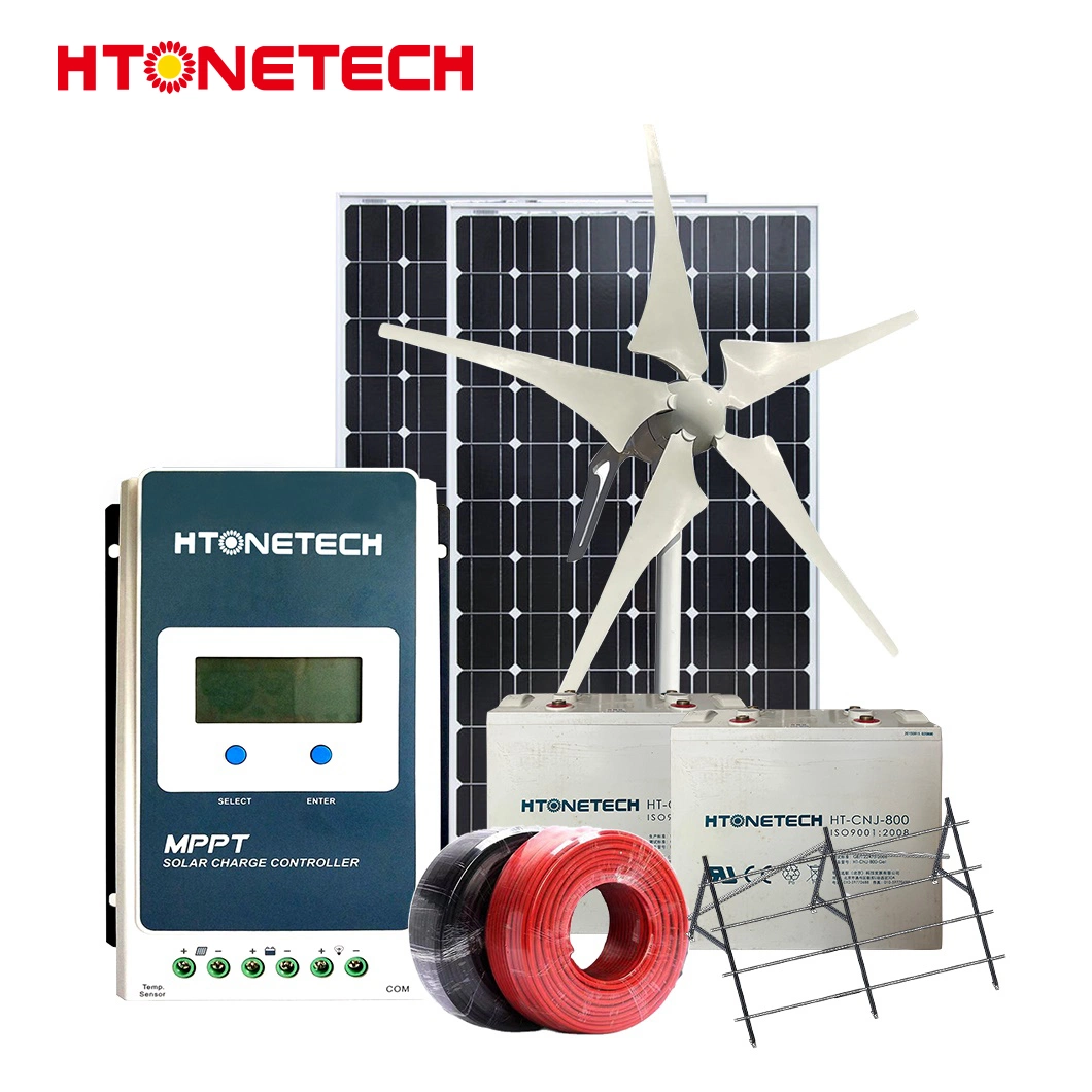 Htonetech Monocrystalline Solar Panels 450W sistema de Energía Solar 10K China Sistemas híbridos de viento y energía eléctrica solar 10KW con 1,5 Kilovatios aerogenerador