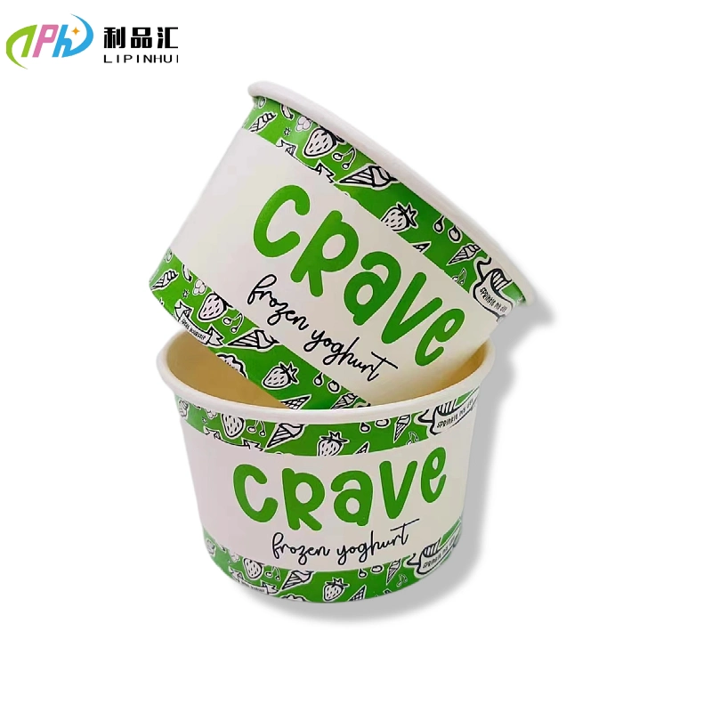 Custom Printed 3oz-12 Oz Disposable Ice Cream Paper Gelato Cups with Dome Flat Lid, Disposable Paper Frozen Yogurt Cup