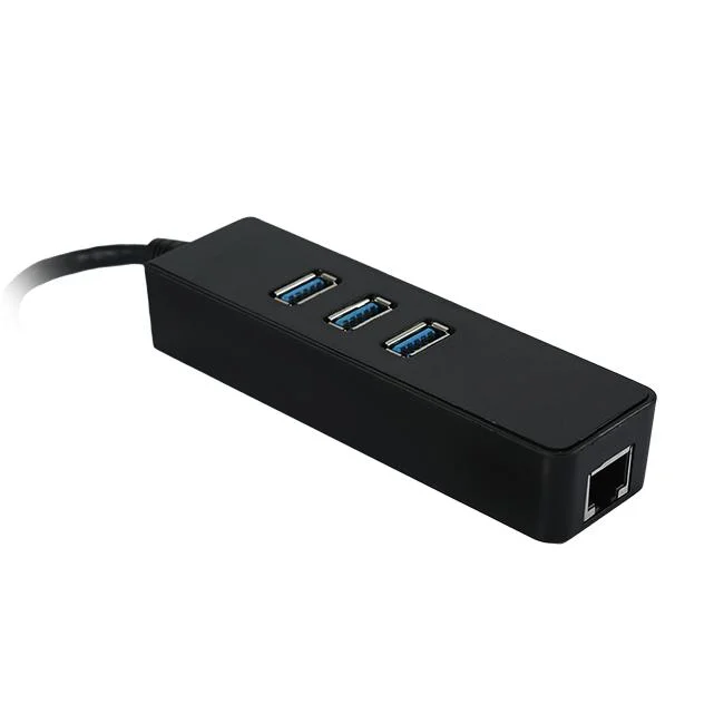 Black 3 Port USB C to 3-Port USB3.0 Hub with Ethernet
