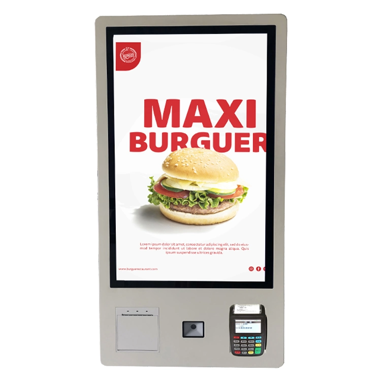 Wall Mounted 27 Inch Windows Automatic Food Ordering Kiosk Interactive Touch Screen Checkout Kiosk