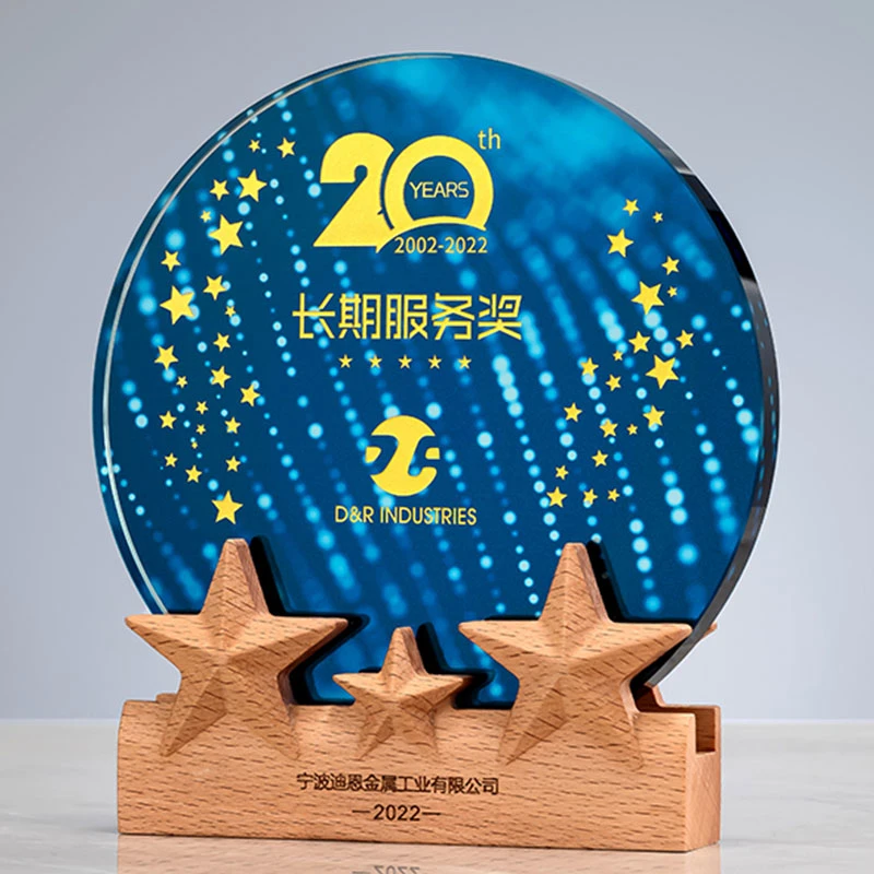 Chine Shenzhen Vente en gros personnalisé de haute qualité entreprise anniversaire souvenir annuel excellent Prix Trophée en cristal de bois