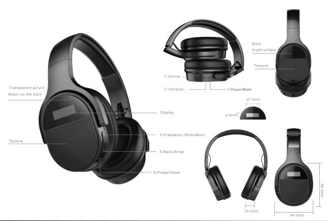 Fábrica OEM Atacado Bluetooth 5.0 Wireless FM Headphone principalmente uso Para Rádio