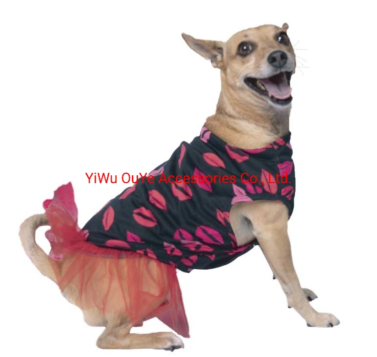 Fashion Valentine Kiss Dress Peplum Light-Weight Printing Dog Summer Vest Apparel Pet Clothes