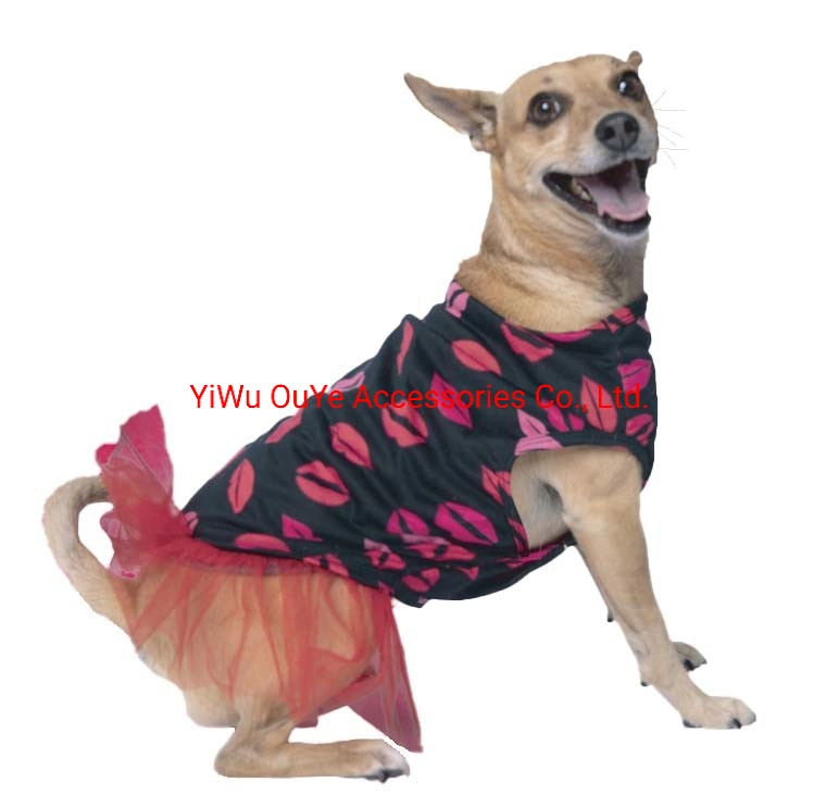 Robe de Saint-Valentin style péplum léger imprimé chien Summer sans manches Vêtements pour animaux