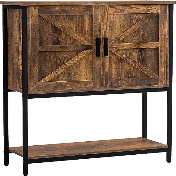 Modern 2 Door Storage Cabinet Black Wood Sideboard Furniture