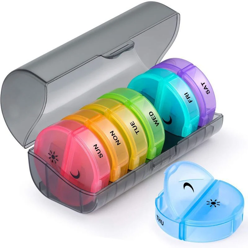 2 Times a Day Weekly Am Pm with 7 Daily Pocket Case to Hold Vitamin Storage Plastic Pill Box