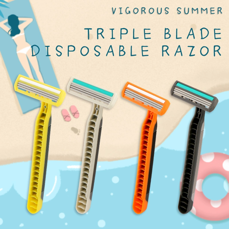 D328L Razor de tres cuchillas con mango de goma de cabeza fija hombres Afeitadora