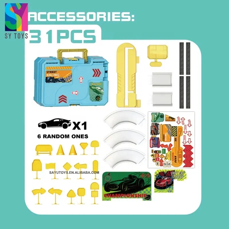 Sy 31PCS Rail Track Kids Alloy Model Parking Storage RC ألعاب السيارات السباق الصغيرة