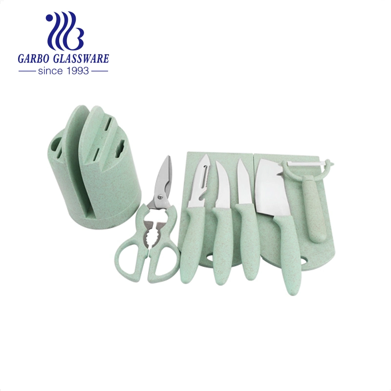 Acero inoxidable Kitchen Knives Set de cuchillos de fruta Tijeras conjunto con Soporte base juego accesorios de cocina