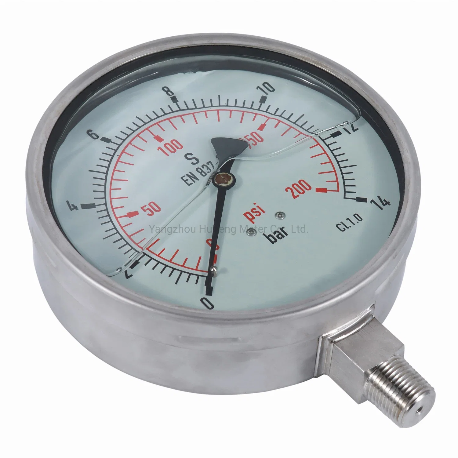 4" 150mm Dia Panel Mount Stainless Steel Case Liquid Filled 250 Bar Pressure Gauge