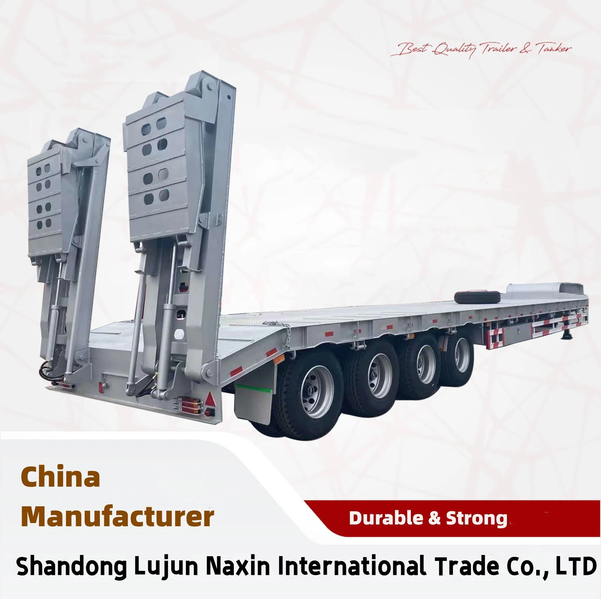 High Quality 4 Axles 60t/80t Heavy Equipment Transport Lowbed Semi Trailer