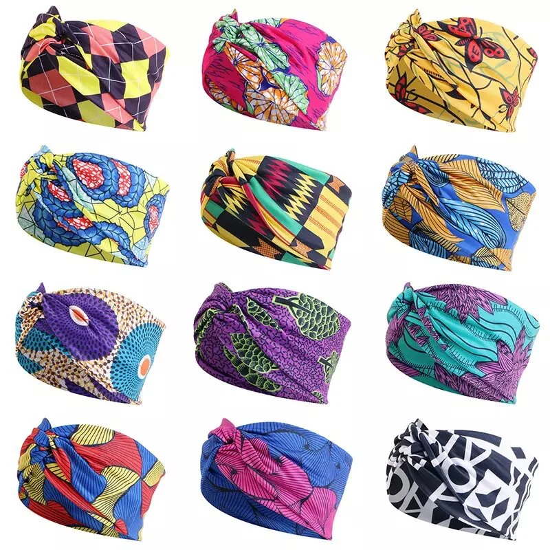 Europe and United States Fashion Sports Hairband Yoga Bundle Sweat-Absorbing Headband New Ladies Wide-Brimmed Printed Headwear