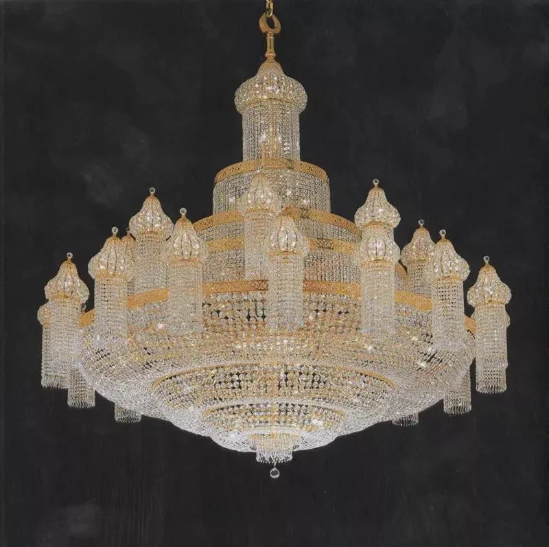 Big Arabic Style Crystal Mosque Gold Chandelier for Hotel Lobby High Ceiling Light Golden Large Crystal Chandelier