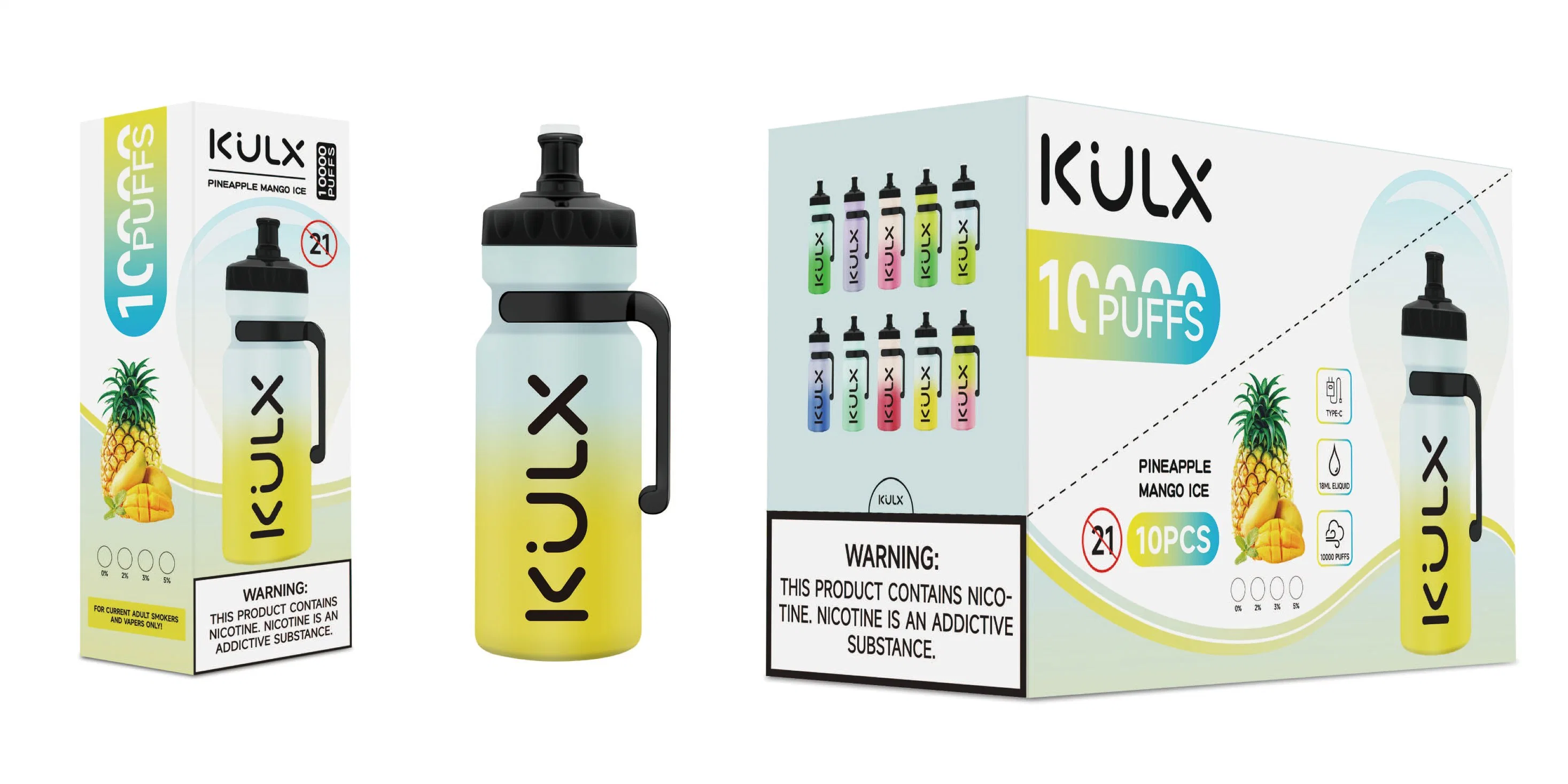 Original Kulx 10000 Puffs Mesh Coil 18ml E Juice 2% 5% 20mg 50mg Salt Nicotine Rechargeable Pod Disposable Vape