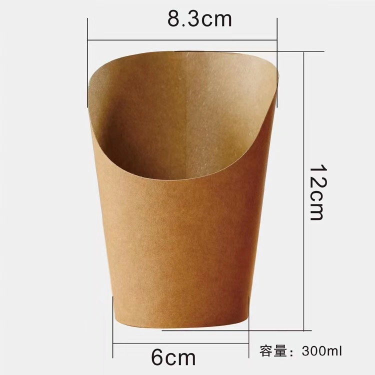 Disposable Take Away Bevel Fries Cup Print Brown Kraft Paper