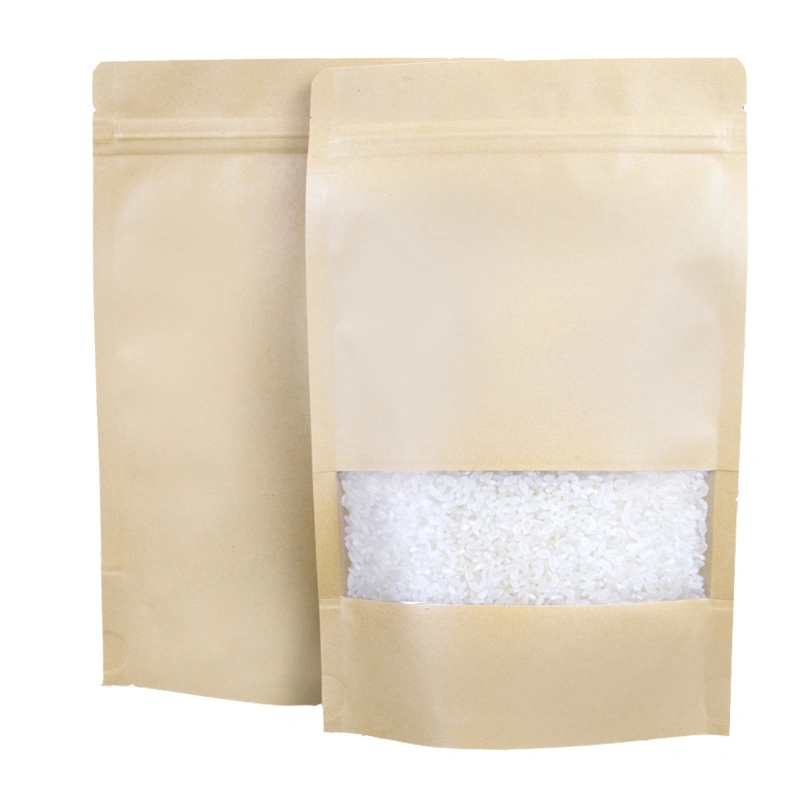 Bolsa de papel de papel de Kraft Bolsa de plástico de envasado de alimentos AutoReliant Y autoproclamado Regalo de ventana biodegradable de Regalo Brown de Café Comida resealable Snack Bag