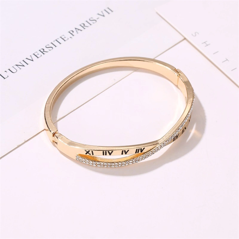 Stainless Steel Bracelet Bangles for Women Roman Numerals Bracelet with Rhinestones Esg14191