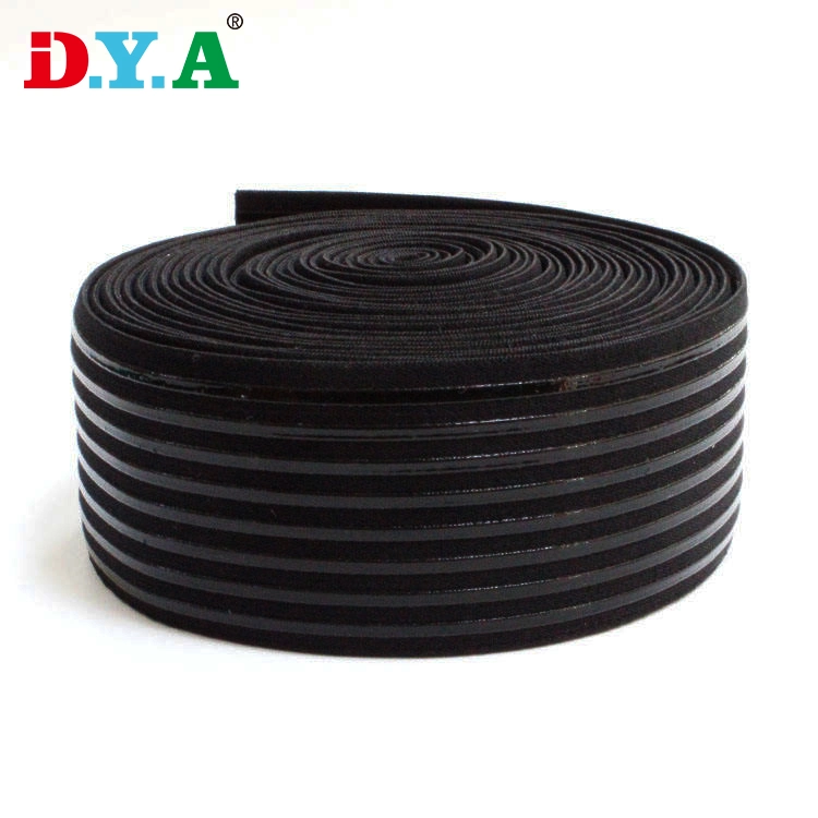 Customize Rubber Texture Silicone Nylon Elastic Non-Slip Black Grip Elastic for Clothing