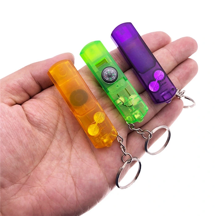 Promotion Multi Function Plastic Light up Whistle LED Keychain