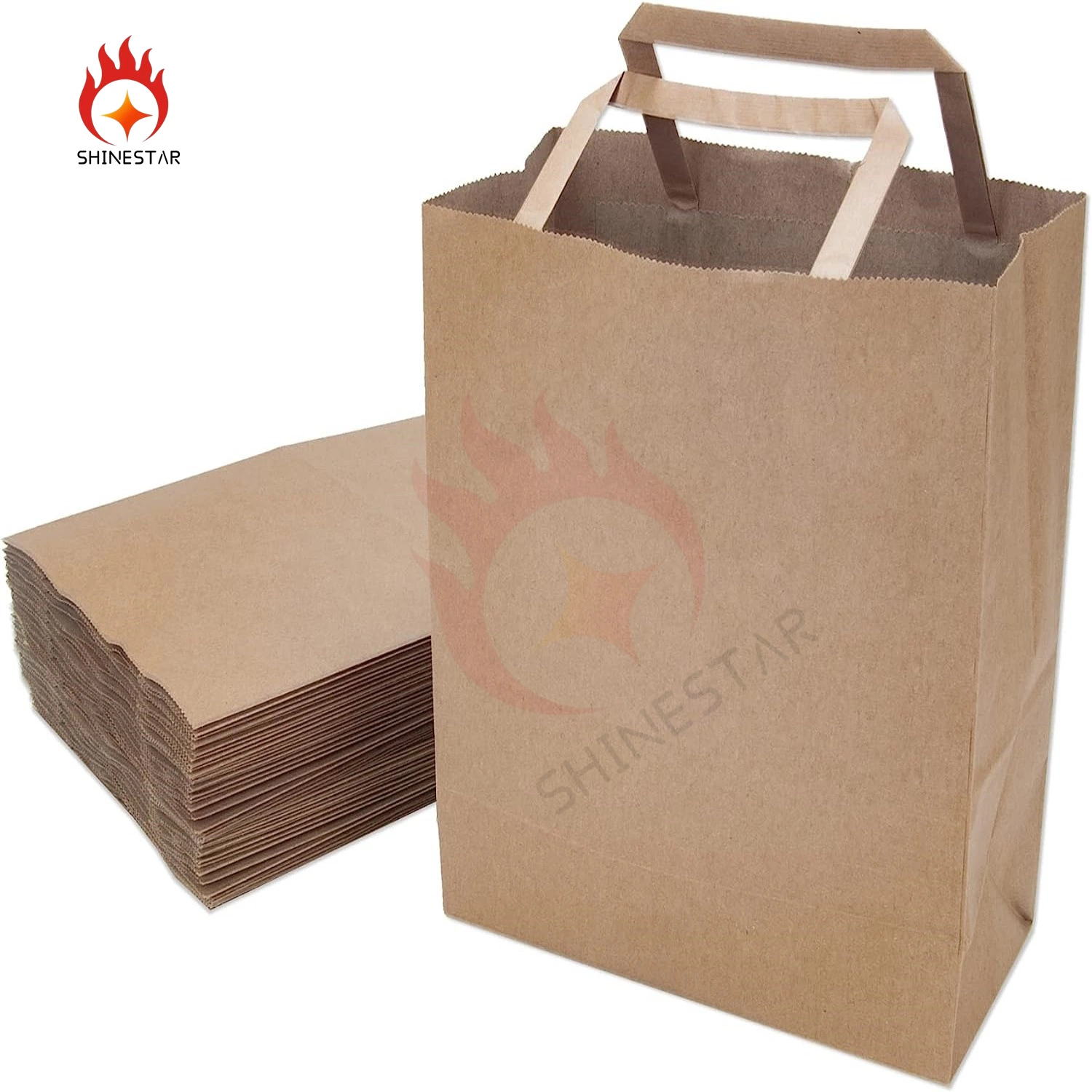 Brown Bold Handle Kraft Paper Bags with Handles for Shopping Stand up Packaging Packing Bags