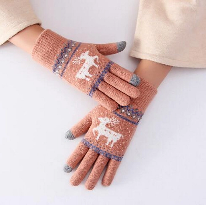 Winter Imitation Cashmere Touch Screen Warm Knitting Christmas Deer Gloves